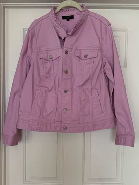 Talbots Pink Ruffle-Collar Denim Jacket
